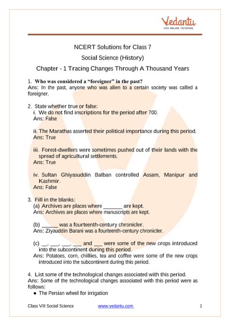 Ncert Solutions For Class History Chapter Tracing Changes Through A