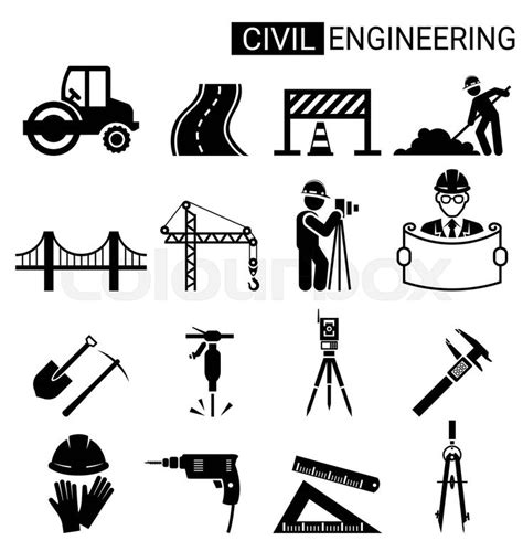 black and white civil engineering icons set stockvectors for civil ...