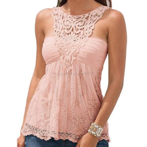 Women Lace Floral Halter Neck Tops Sleeveless Hollow Out Crochet Tank Tops Ebay