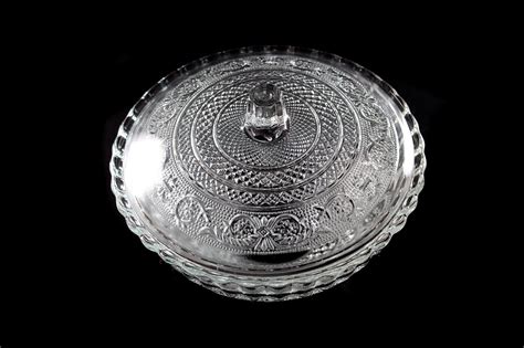 Covered Candy Dish Kig Malaysia Trellis Sandwich Glass Fleur De Lis Clear Glass Covered Bowl