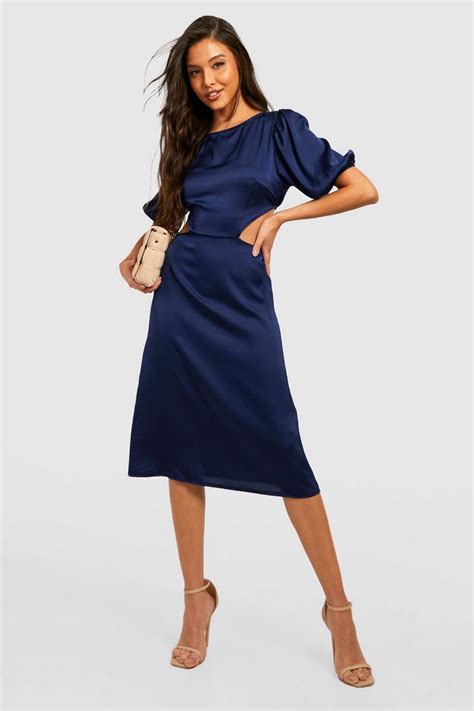 Satin Puff Sleeve Midi Dress Boohoo Nz