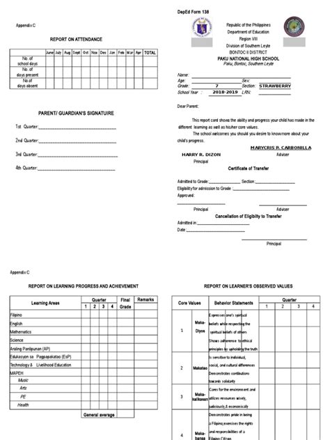 Deped Form 138 Report On Attendance Pdf Psychological Concepts