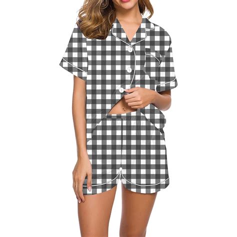 Rydcot Womens Plaid Pajamas Set Shorts For Summer 2024 Sleeve Button