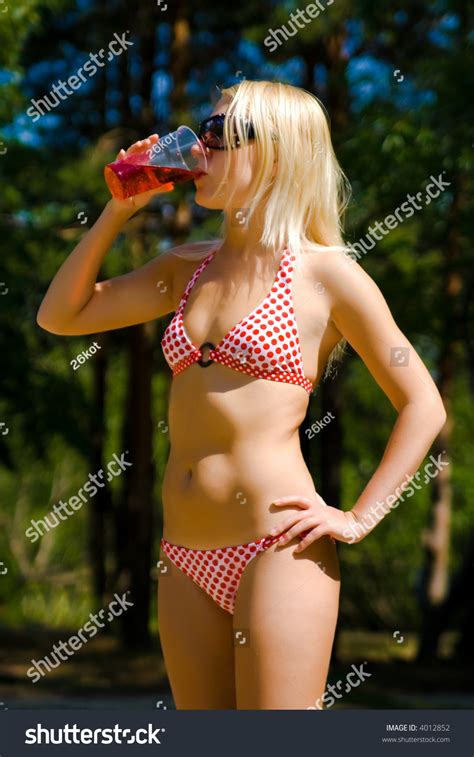 Blonde Girl Bikini Drinks Cocktail Stock Photo 4012852 Shutterstock