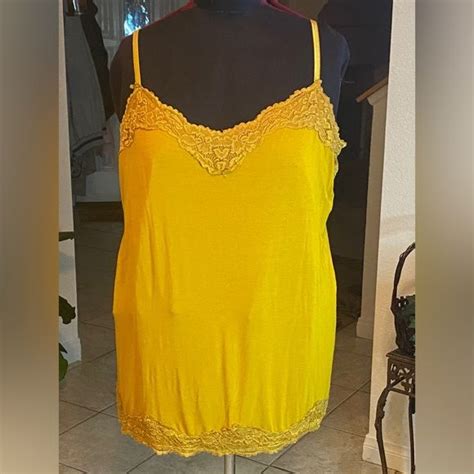 Avenue Plus Size 26 28 Lace Trim Cami Yellow Lace Trim Cami Clothes