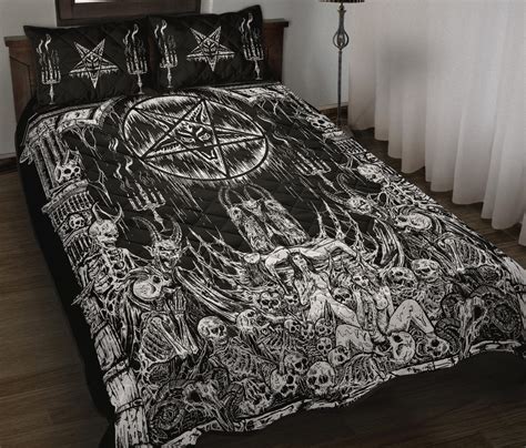 Skull Demon Satanic Pentagram Satanic Goat Priest Candle Quilt 3 Piece