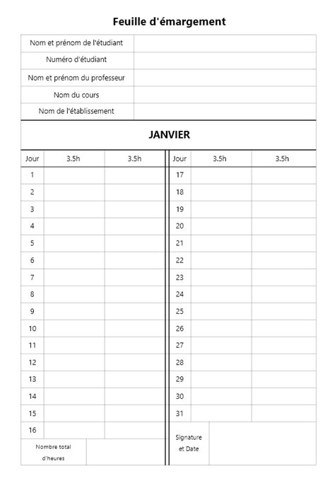 Feuille d émargement Modèle et explications Amécôté