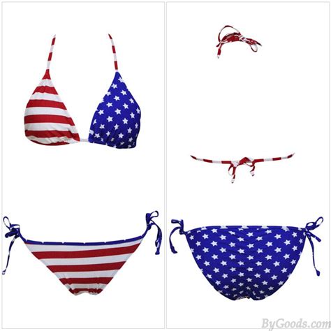 Amerikanische Flagge Sexy Tie Belt Bikini Bikinis Badeanzüge