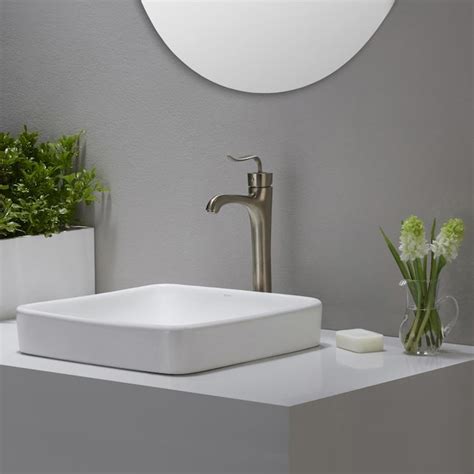 Kraus Elavo White Ceramic Vessel Square Traditional Bathroom Sink with ...