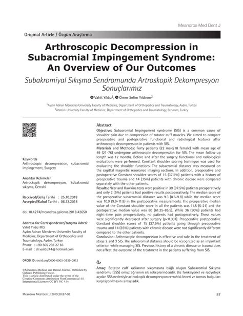 PDF Arthroscopic Decompression In Subacromial Impingement Syndrome