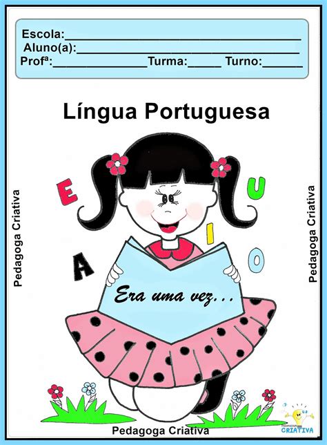 Pedagoga Criativa Capa Para Caderno De Português Menina