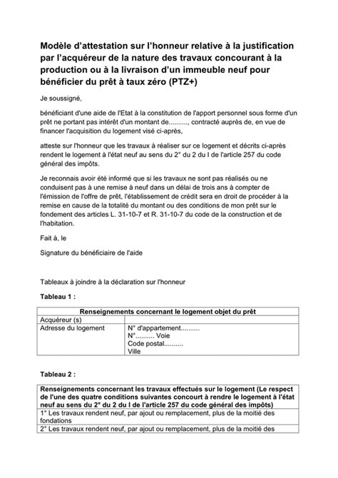 Model D Attestation Sur L Honneur T L Chargement Gratuit Documents