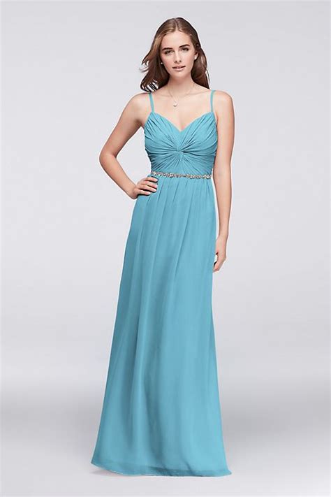 Twist Bodice Chiffon Dress With Beaded Belt Davids Bridal