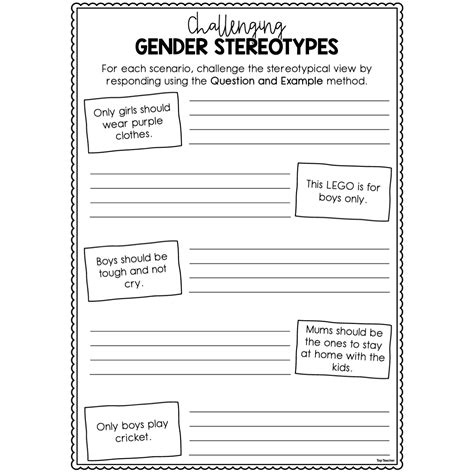 Challenging Gender Stereotypes Worksheet – Top Teacher