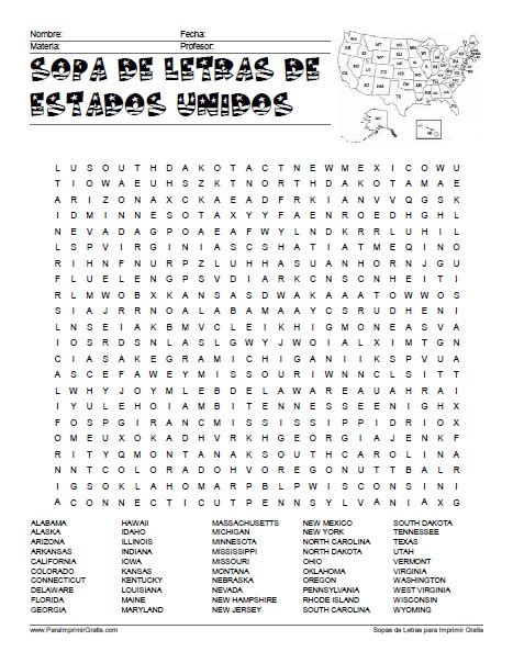 Sopa De Letras Para Imprimir Sopa De Letras Estados Unidos Hot Sex