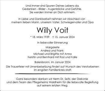 Traueranzeigen von Willy Voit Schwarzwälder Bote Trauer