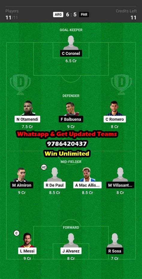 Arg Vs Par Dream Team Fantasy Prediction Conmebol World Cup Qualifiers