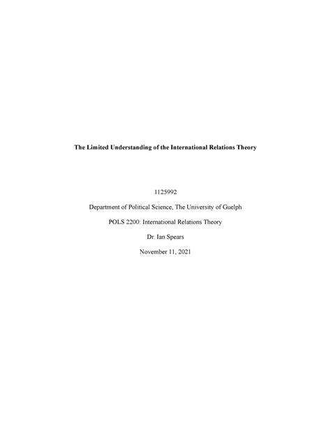 POLS 2200 Term Paper Fall 2021 Internationalrealtionstheory The