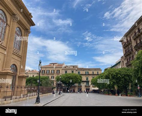 Italy Palermo April 11 2024 Massimo Theatre On Blue Sky Background