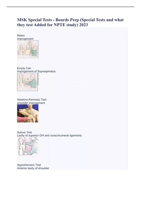 MSK Special Tests Boards Prep Special Tests And What They Test Added