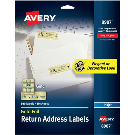 Avery Foil Mailing Labels, Gold, 3/4" x 2-1/4" , 300 Labels (8987 ...