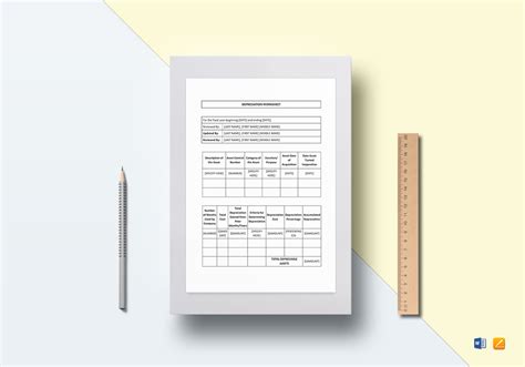 Depreciation Worksheet Template In Word Google Docs Apple Pages