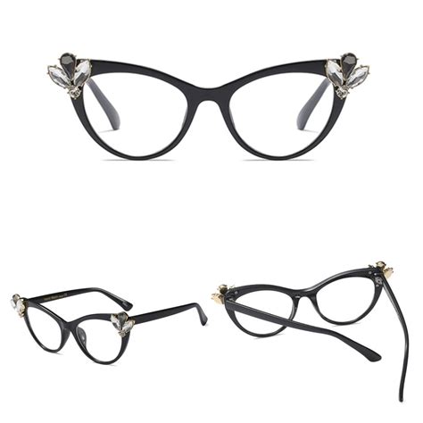 2020 Rhinestone Cat Eye Glasses Frames For Women Brand Designers Sexy Decorative Eyeglasses