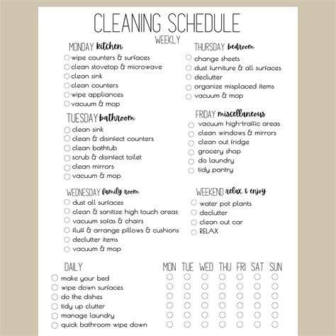 Weekly Cleaning Checklist Schedule Editable Printable Template House