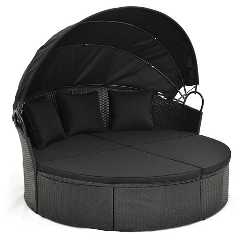 Tangkula Outdoor Patio Round Daybed with Retractable Canopy – tangkula