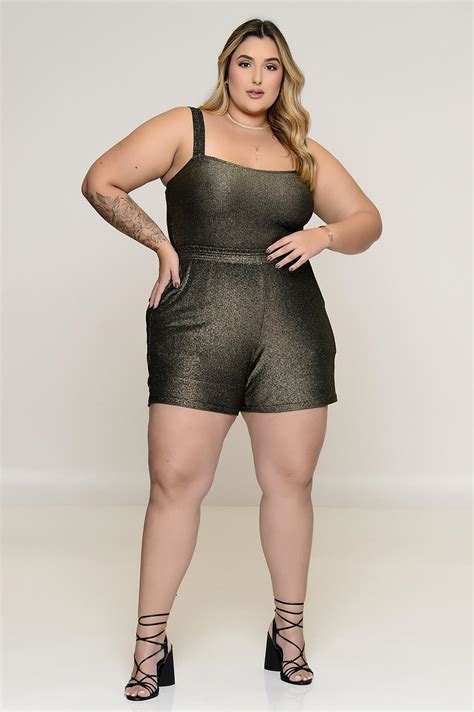 Conjunto Plus Size Cropped E Short Em Lurex Dourado Vk Moda Plus Size