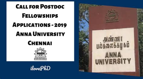 Call For Applications 2019 Postdoc Fellowships Anna University