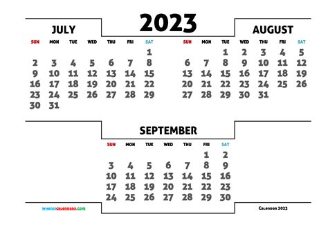 July August September 2023 Three Month Calendar July To September