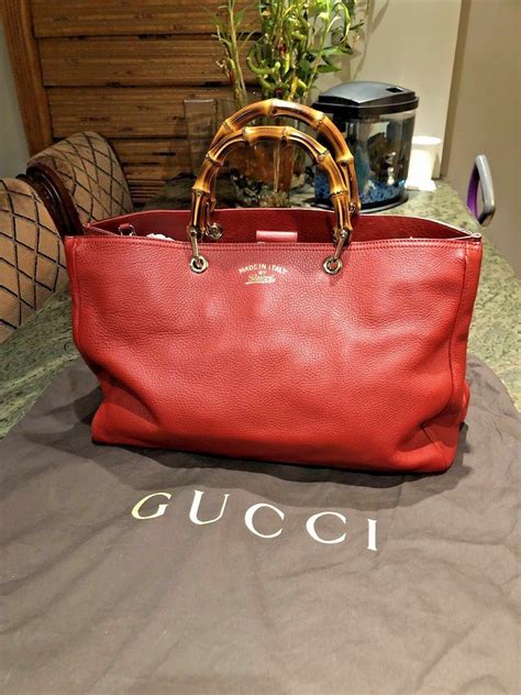 Authentic Gucci Bamboo Shopper Large Leather Tote Gem