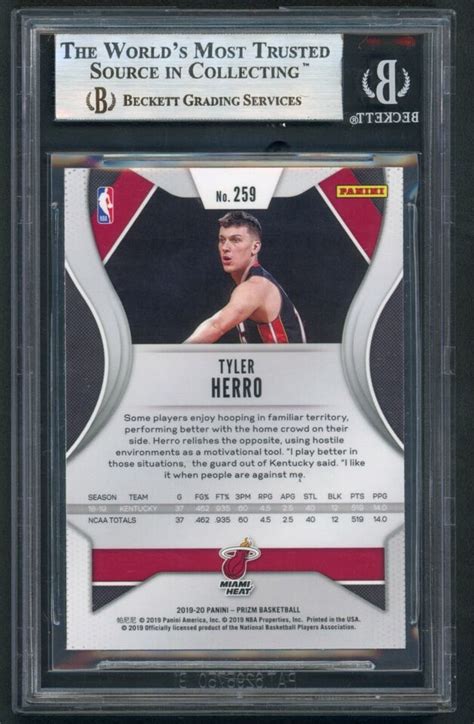 2019 Panini Prizm Tyler Herro Miami Heat RC 259 BGS 9 MINT Rookie Card