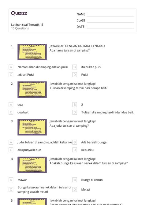 50 Lembar Kerja Kalimat Lengkap Untuk Kelas 1 Di Quizizz Gratis And Dapat Dicetak