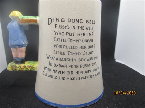 Rare Vintage Ding Dong Bell Pussy S In The Well English Nursery Rhyme Poem Pottery Mug Royal