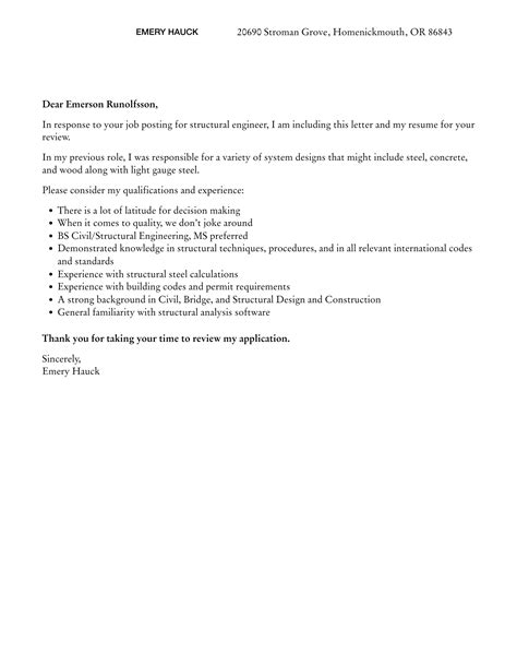 Structural Engineer Cover Letter Velvet Jobs