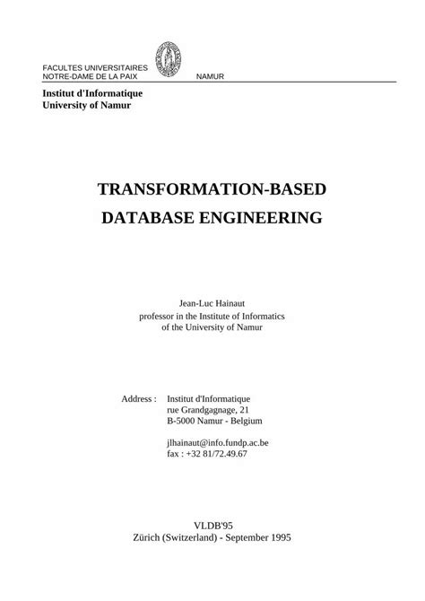 Pdf Transformation Based Database Engineering Vldb