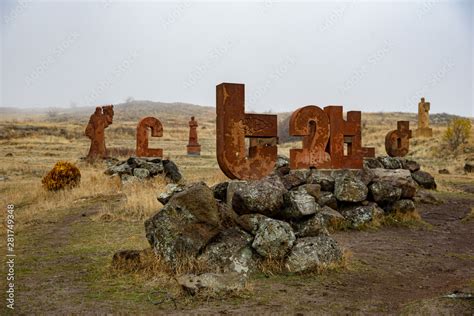 Monument To The Armenian Alphabet On The Slope Of Mount Aragats The