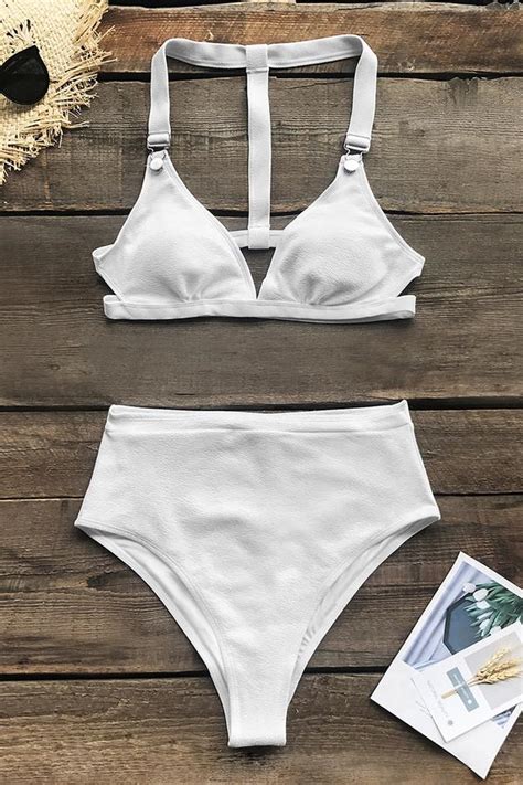 Einfarbiger weißer Bikini mit hoher Taille Cupshe Deutschland