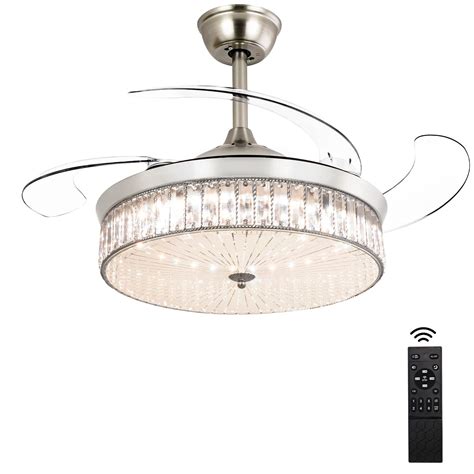 Ohniyou Retractable Ceiling Fan With Light Crystal Chandelier