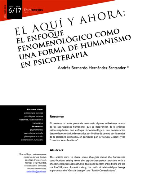 Pdf Aqu Y Ahora El Enfoque Fenomenol Gico Como Una Forma De