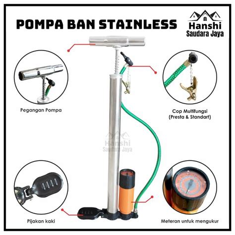 Jual Pompa Ban Motor Sepeda Tabung Meteran Multifungsi Stainless Steel