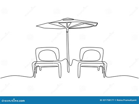 Vacation And Travel One Line Drawing Beach Umbrella And Beach Chair