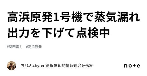 高浜原発1号機で蒸気漏れ 出力を下げて点検中｜ちれんchyren⭐️德永彰知的情報連合研究所