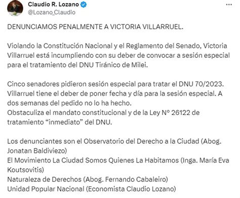 Denunciaron penalmente a Victoria Villarruel por no convocar a sesión