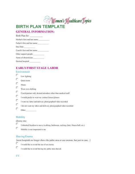 47 Printable Birth Plan Templates [birth Plan Checklist] ᐅ Templatelab