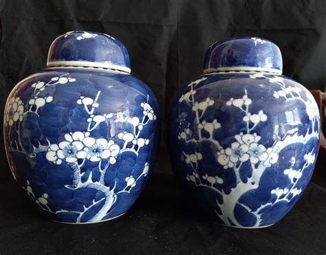 Vases Fond Bleu Porcelaine Fleur De Prunier Catawiki