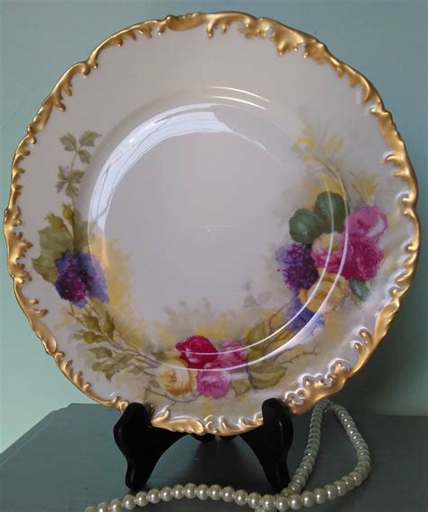 Antique Tandv Limoges France Floral Plate With Elegant Gold Etsy Floral Plates Scrollwork