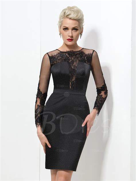 Sexy Black Sheer Long Sleeve Short Mini Cocktail Dresses 2016 Straight